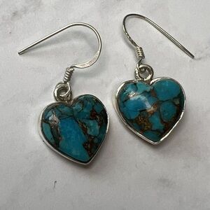Blue and Silver Heart-Shaped Earrings with Turquoise